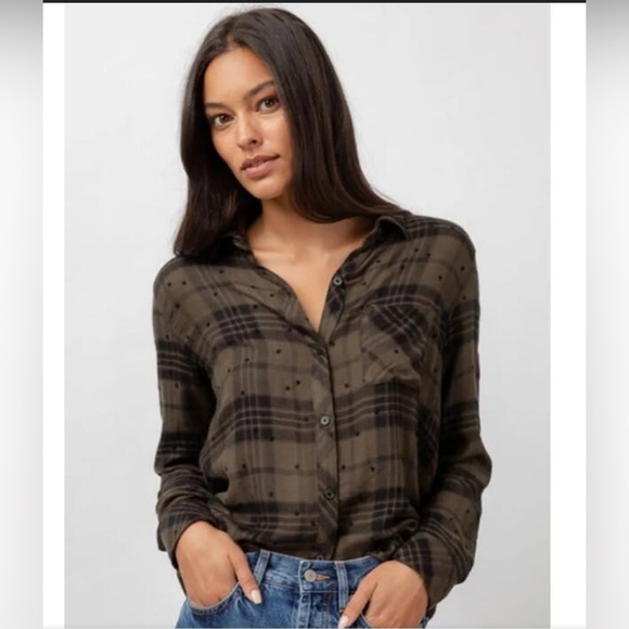 Rails Tops - Rails Olive Shadow With Flocked Stars Top